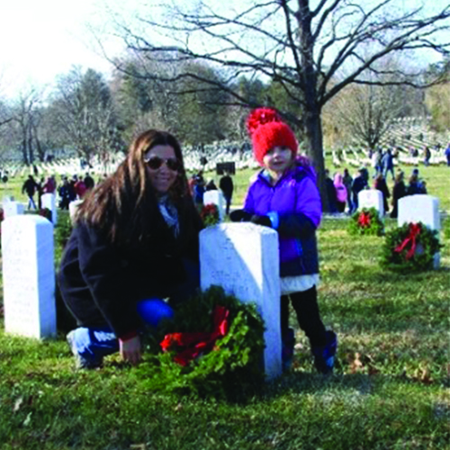 Family visiting grave.