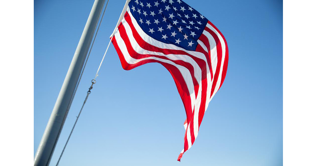 American flag waving in the wind.